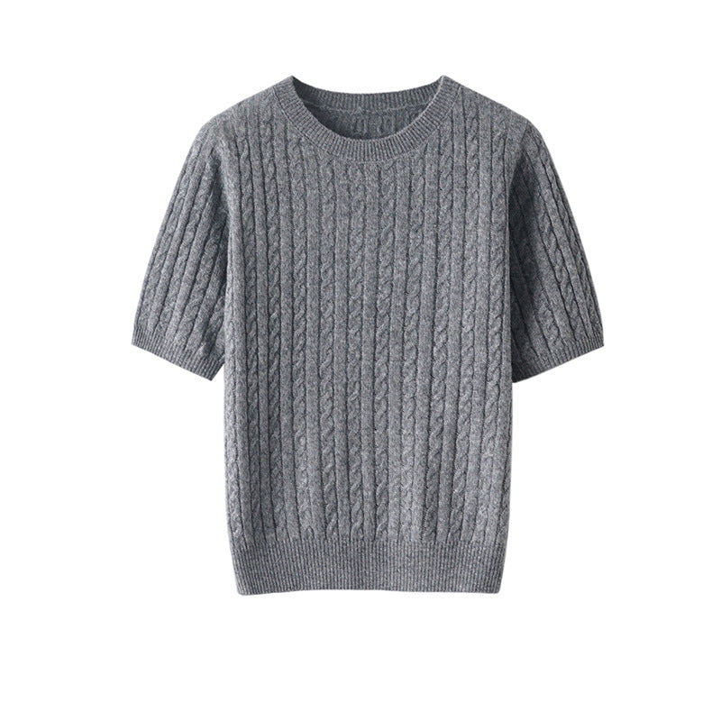 Damen Kurzarm-Strickpullover mit Zopfmuster und feinem Rundhalsausschnitt Echo Archiv