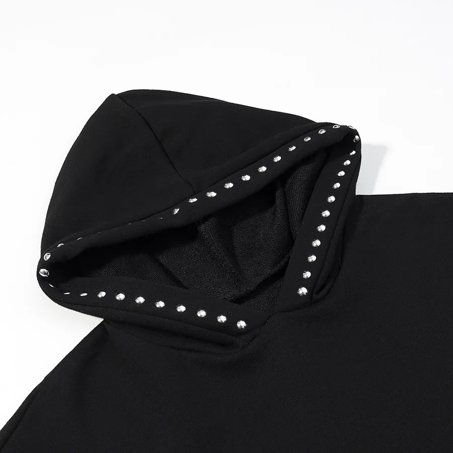 Damen weiter Kapuzenpullover mit Ziernieten am Kragen und legerer Passform – Auréline