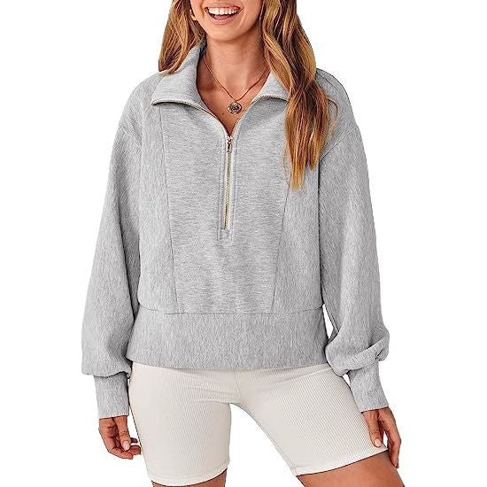 Damen Halb-Zip Kragen Entspannt Sweatshirt Pullover mit Rippbund und -manschetten Echoarchiv