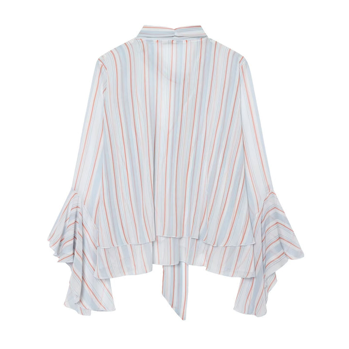 Damen Leichte Chiffonbluse mit Schluppe, Volant-Saum und ausgestellten Trompetenärmeln Echo Archiv