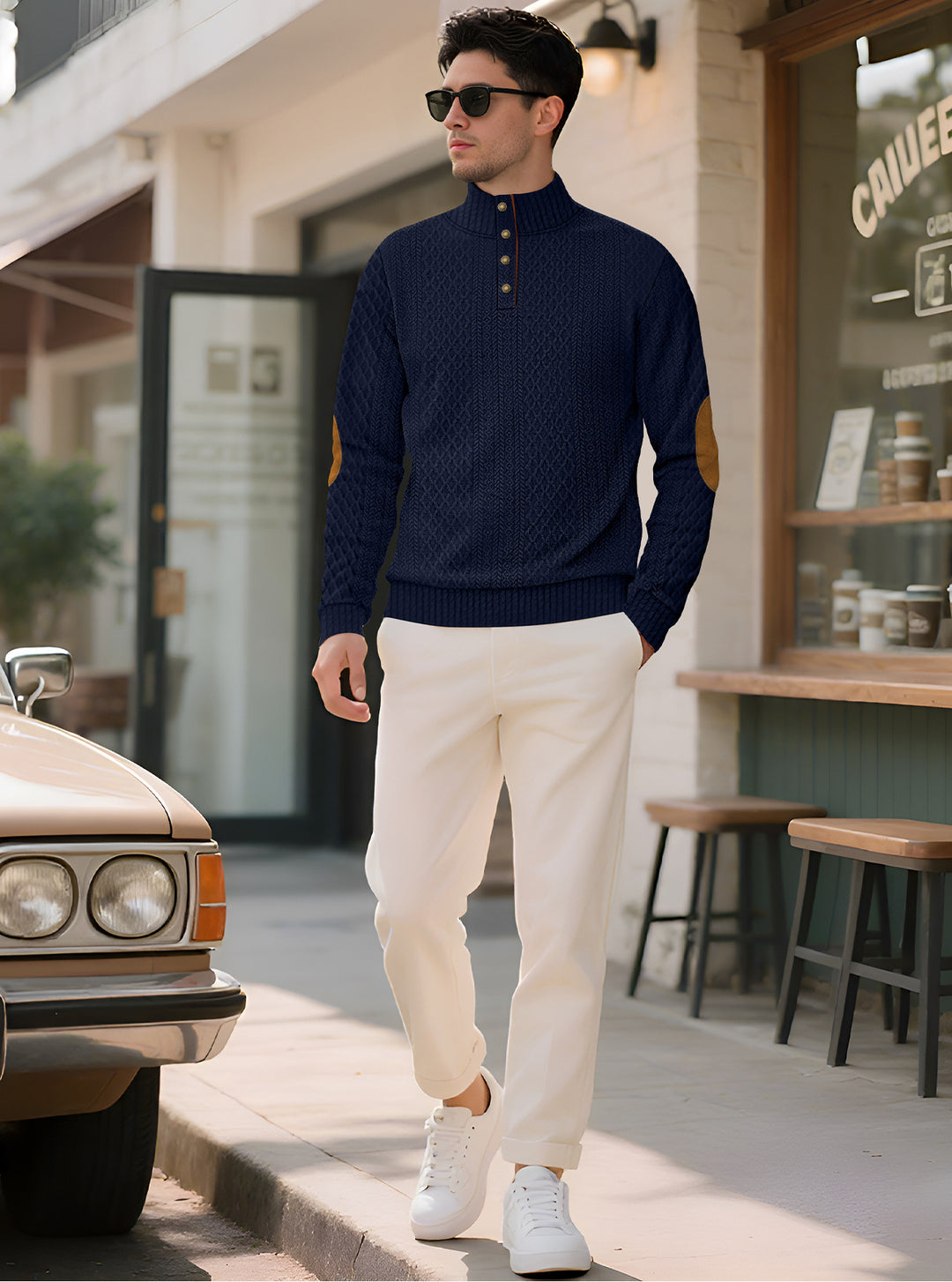 Herren Strickpullover mit hohem Kragen und eleganten Knopfleisten Echoarchiv