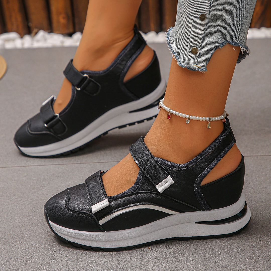 Damen sportliche Slingback-Sneakers mit Klettverschluss und leichter Keilsohle – Névara