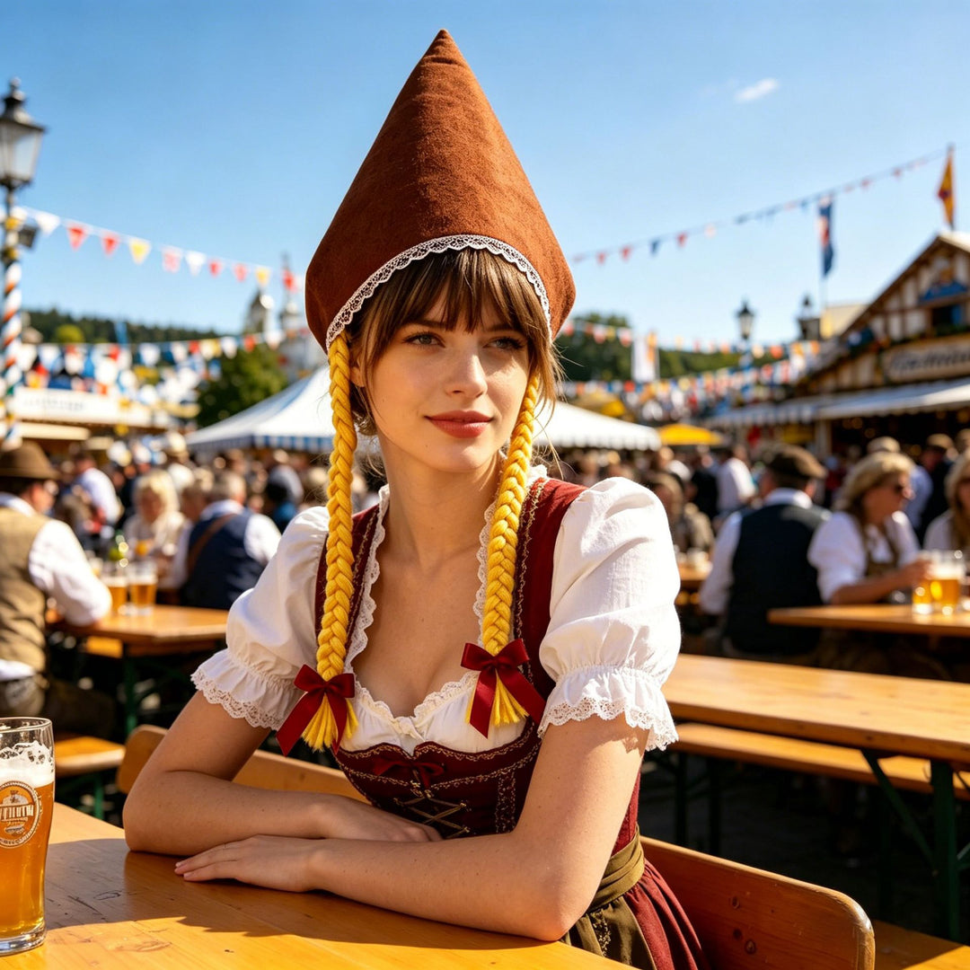 Damen nan traditionelle Trachtenhaube mit steifer Kegelform und feinem Spitzenrand Echo Archiv