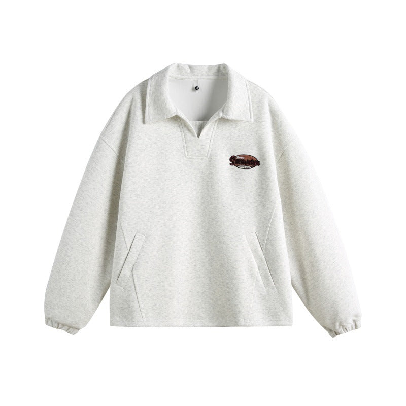 Unisex Lässiges Polo‑Sweatshirt mit offenem Kentkragen, Oversize‑Schnitt und Eingrifftaschen Echoarchiv
