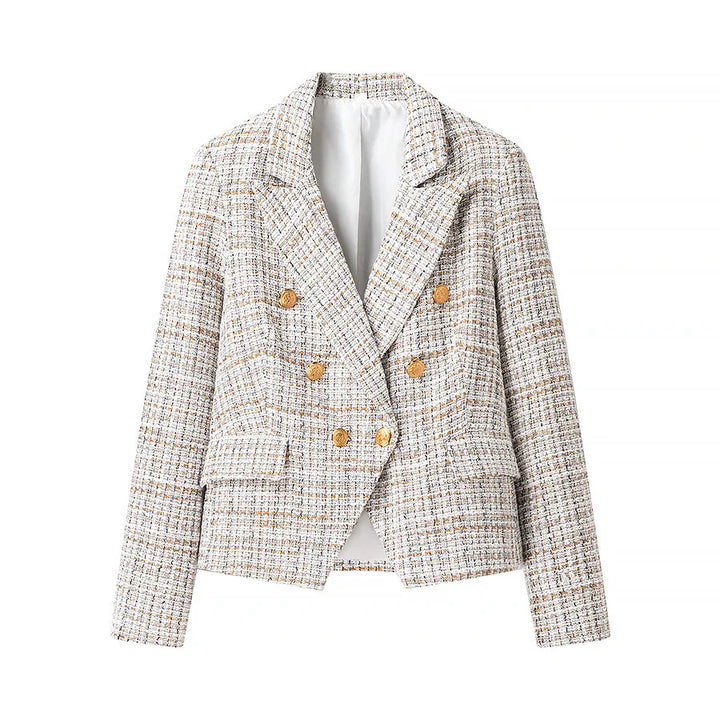 Damen tailliertes Bouclé‑Tweed Zweiteiler‑Set mit Doppelreiher‑Blazer und A‑Linien‑Shorts – Valéne