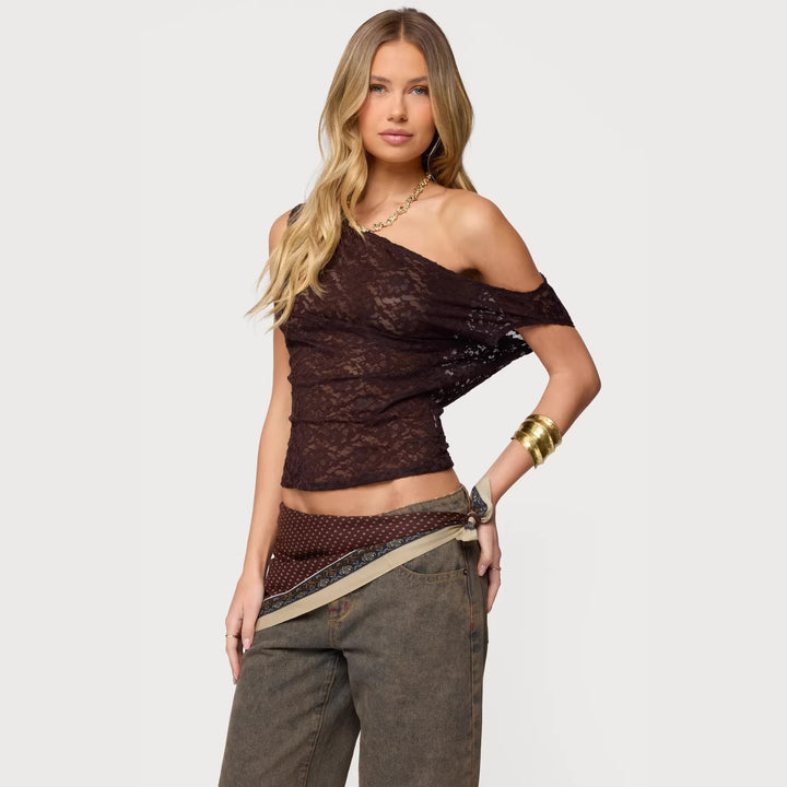 Damen Spitzenbluse mit asymmetrischem Design und lockerer Passform Echo Archiv