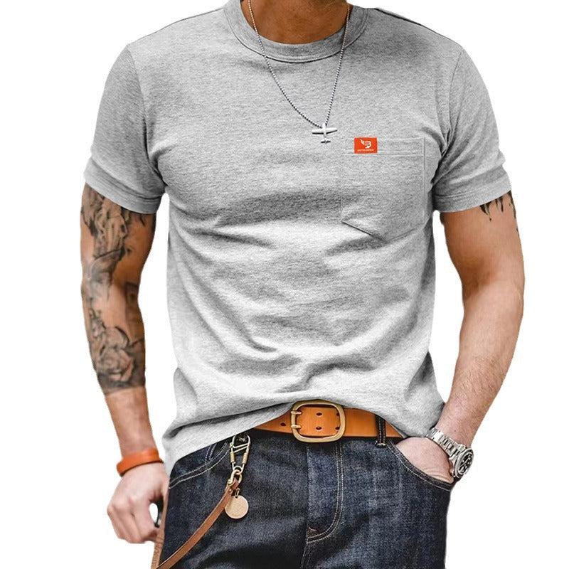 Herren klassisches Kurzarm T-Shirt mit Brusttasche aus hochwertiger Baumwolle Echoarchiv