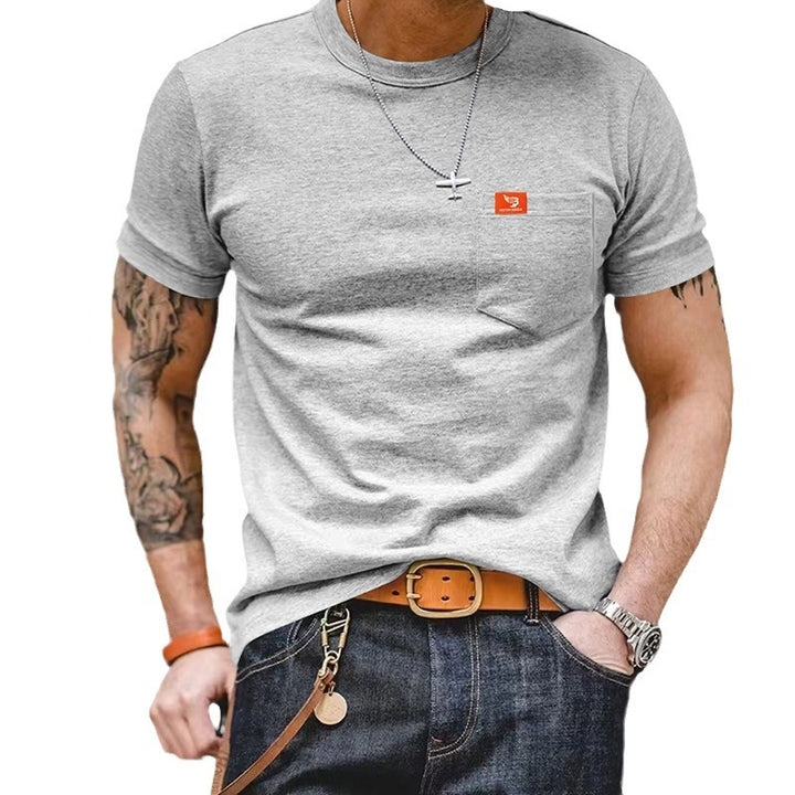 Herren klassisches Kurzarm T-Shirt mit Brusttasche aus hochwertiger Baumwolle Echoarchiv