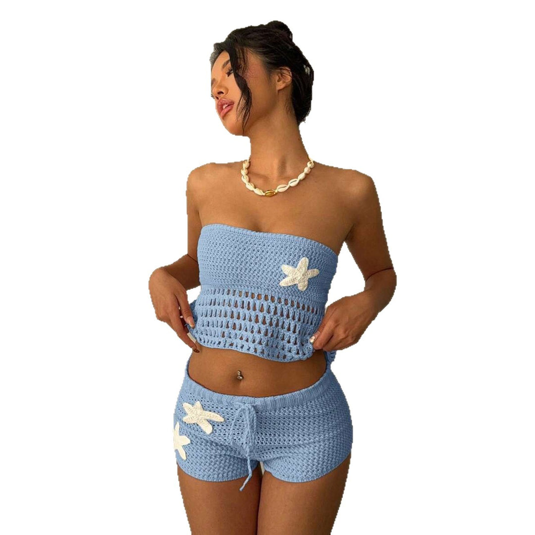 Damen gehäkeltes Strand-Set mit verstellbarem Oberteil und Shorts Echo Archiv