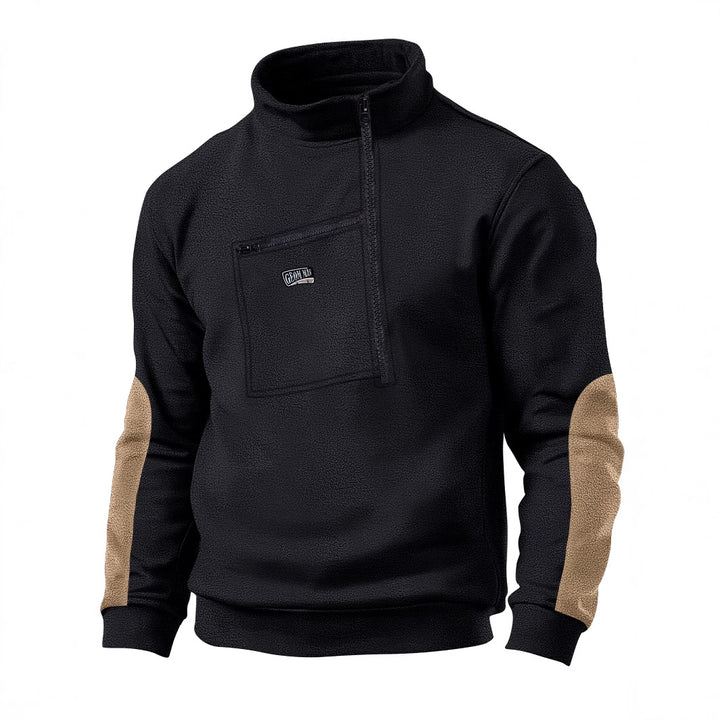 Herren Fleece-Pullover mit dickem Kragen und praktischer Brusttasche Echoarchiv