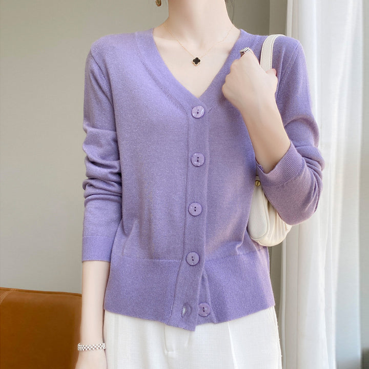 Damen Leichter V‑Ausschnitt-Cardigan mit seitlichem Saumschlitz und geripptem Bund Echoarchiv