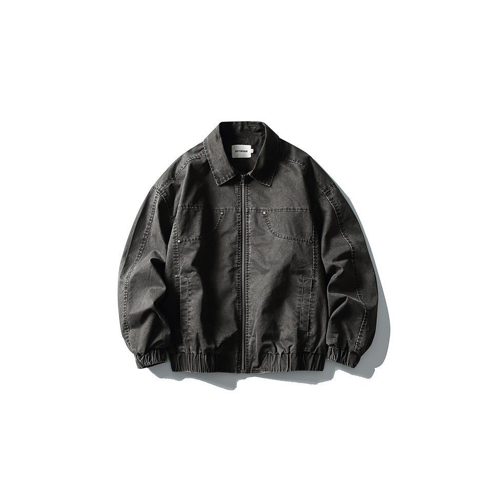 Unisex Boxy-Jeansblouson im Vintage-Washed-Look mit Reißverschluss und elastischem Saum Echoarchiv