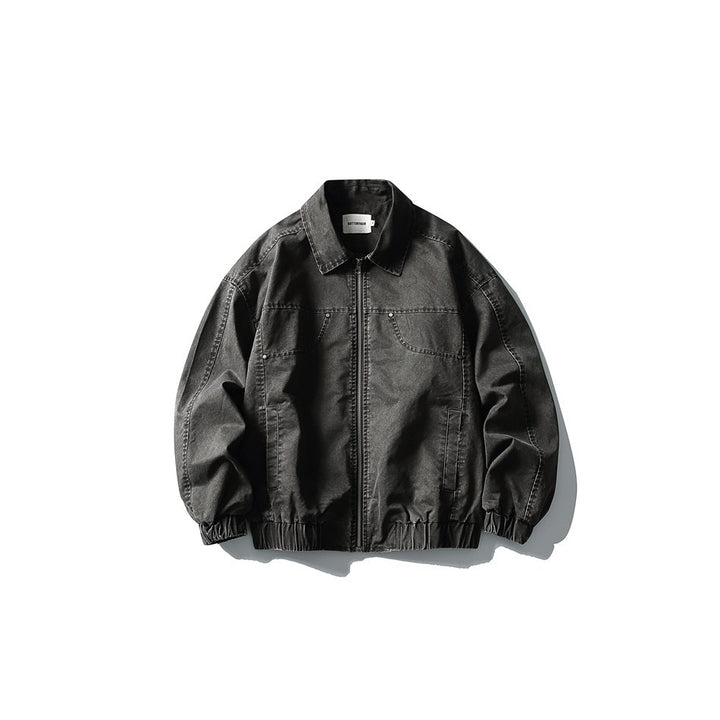 Unisex Boxy-Jeansblouson im Vintage-Washed-Look mit Reißverschluss und elastischem Saum Echoarchiv