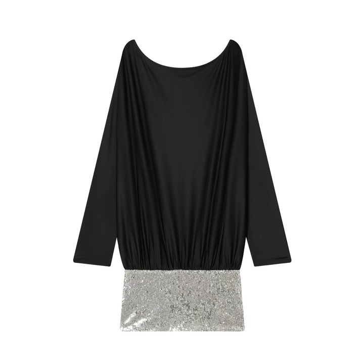 Damen Drapiertes Abendkleid mit weitem U‑Ausschnitt, Fledermausärmeln und Paillettenmini Echoarchiv