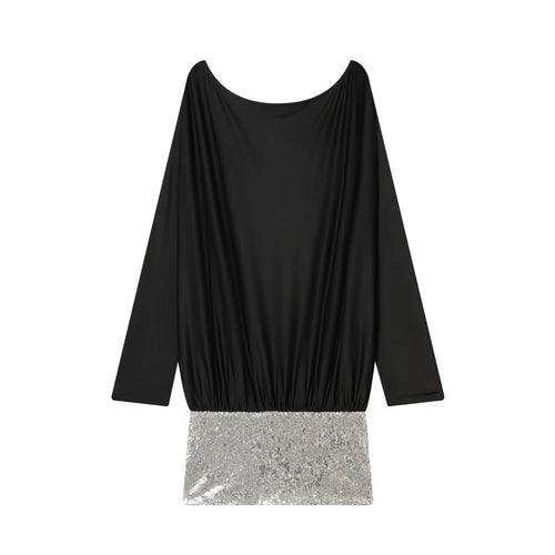 Damen Drapiertes Abendkleid mit weitem U‑Ausschnitt, Fledermausärmeln und Paillettenmini Echoarchiv