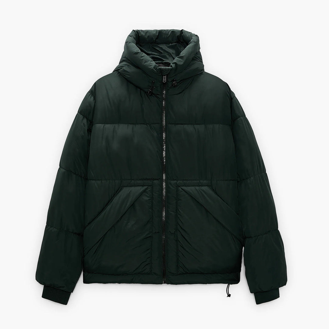 Herren gesteppte Winterjacke mit Kapuze und großzügigen Taschen Hedi-Mode