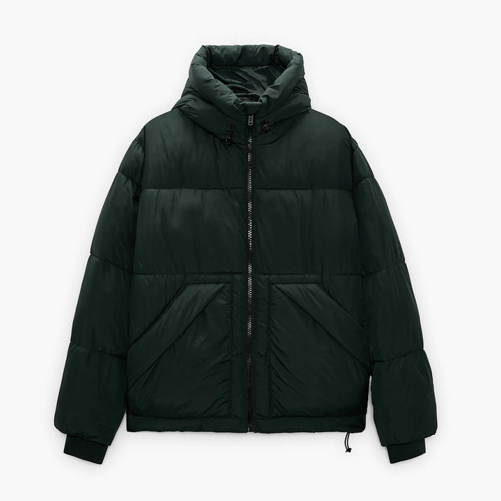 Herren gesteppte Winterjacke mit Kapuze und großzügigen Taschen Hedi-Mode