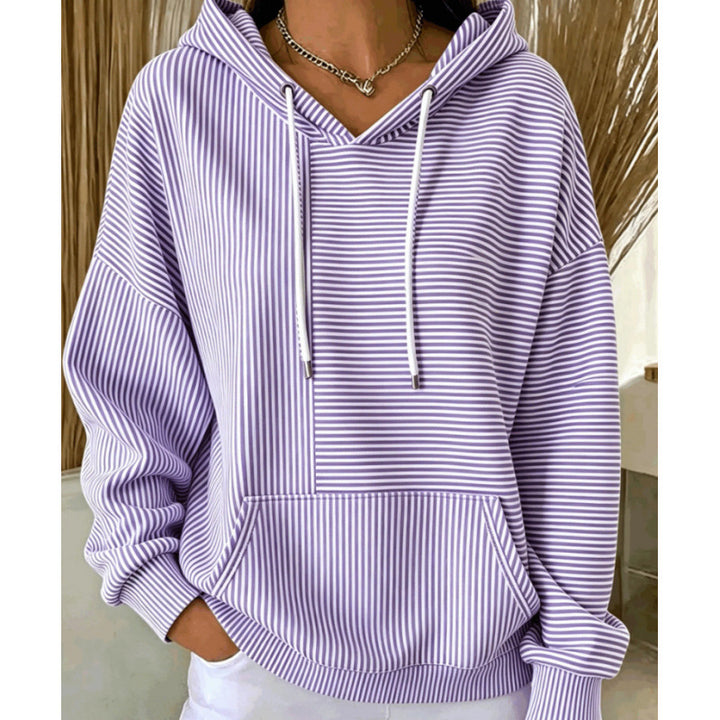 Damen Oversize Kapuzenpullover mit feinem Streifenprint, Kängurutasche und V-Ausschnitt-Kapuze – Auréline