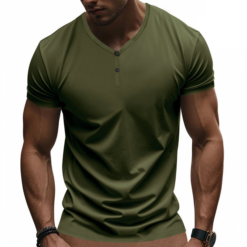 Herren Kurzarm Henley-T-Shirt mit strukturiertem V-Ausschnitt Echoarchiv