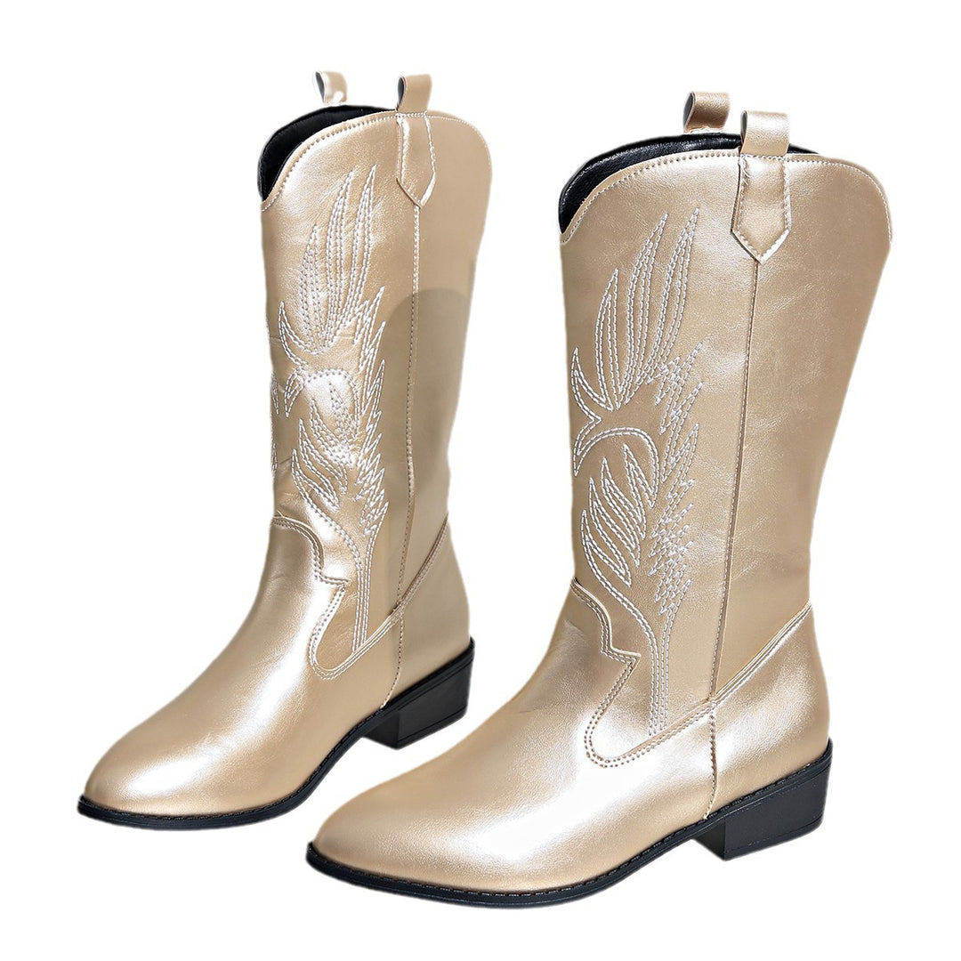 Damen Cowgirl-Kniehoher Stiefel mit dekorativer Stickerei, Pull‑Tabs und komfortablem Blockabsatz Echo Archiv