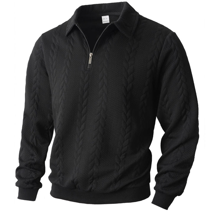 Herren nan Halbzip-Pullover mit Kentkragen, Zopfstrickstruktur und geripptem Saum Echo Archiv