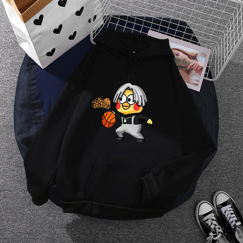 Unisex Kapuzenpullover mit Comic-Küken Basketballprint, Kängurutasche und weichem Fleece – Auréline