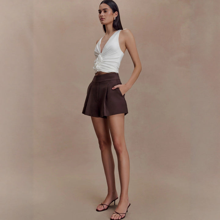 Damen Raffiniertes Top mit tiefem V-Ausschnitt und femininem Rüschendetail Echo Archiv