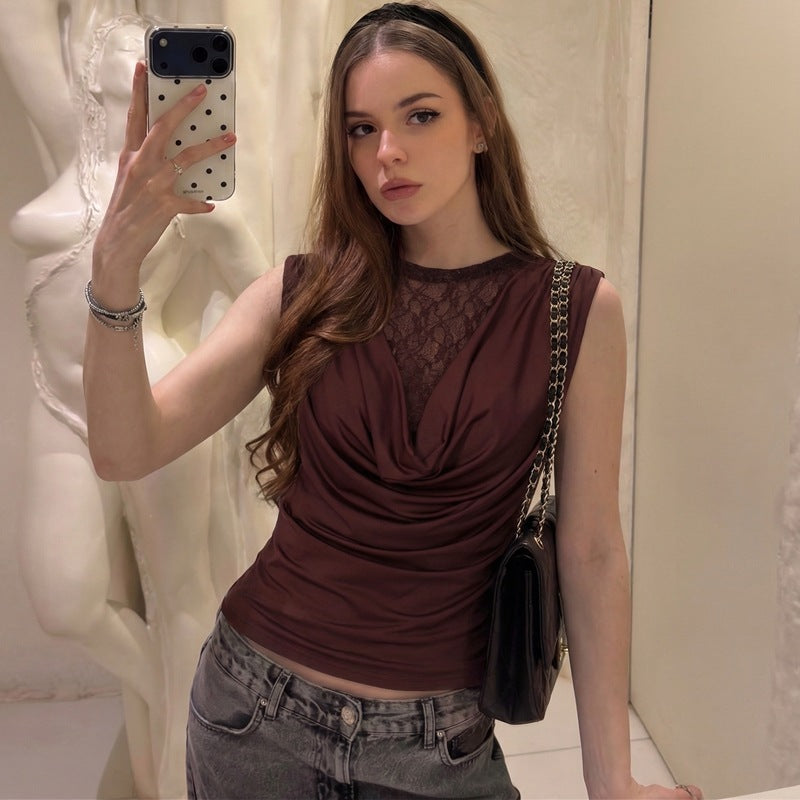 Damen Elegantes Oberteil mit raffinierter Spitzenpartie Echo Archiv