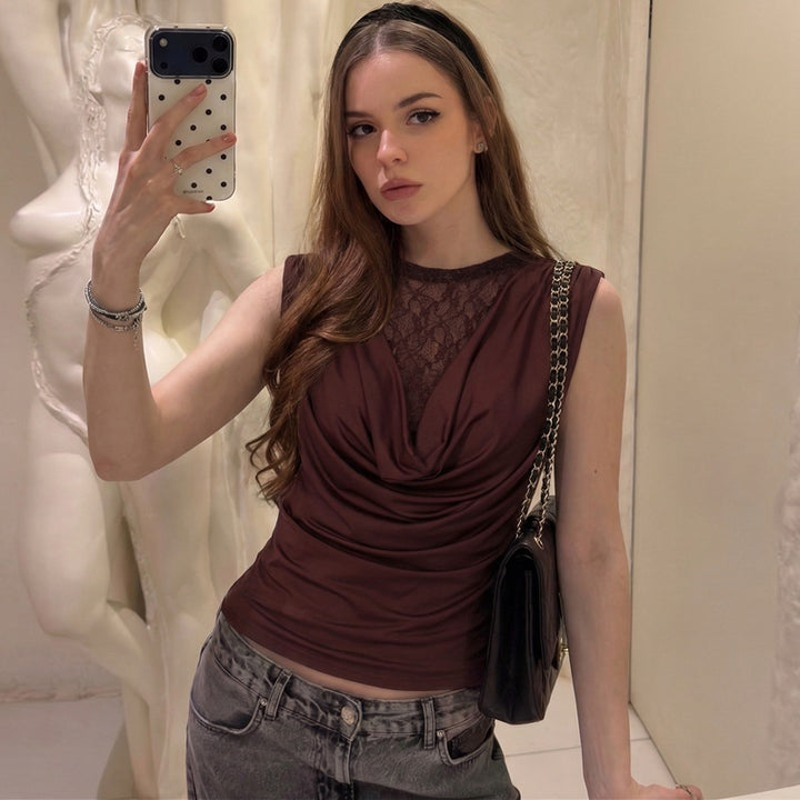 Damen Elegantes Oberteil mit raffinierter Spitzenpartie Echo Archiv