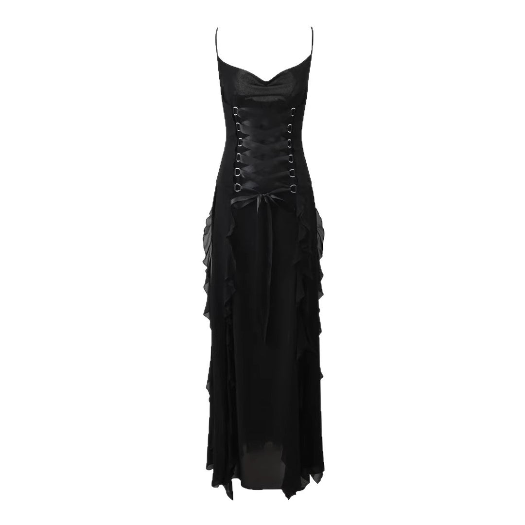 Damen Elegantes Wickelkleid mit Rüschen und Schnürdetails Echo Archiv