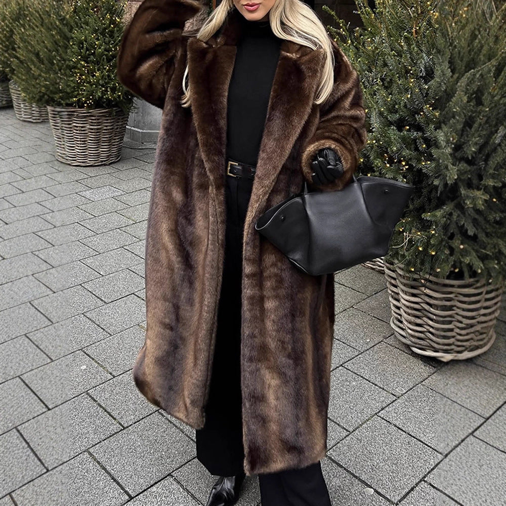 Damen Luxuriöser langer Kunstpelz-Mantel mit Oversize-Schnitt und wärmender Fütterung Echoarchiv