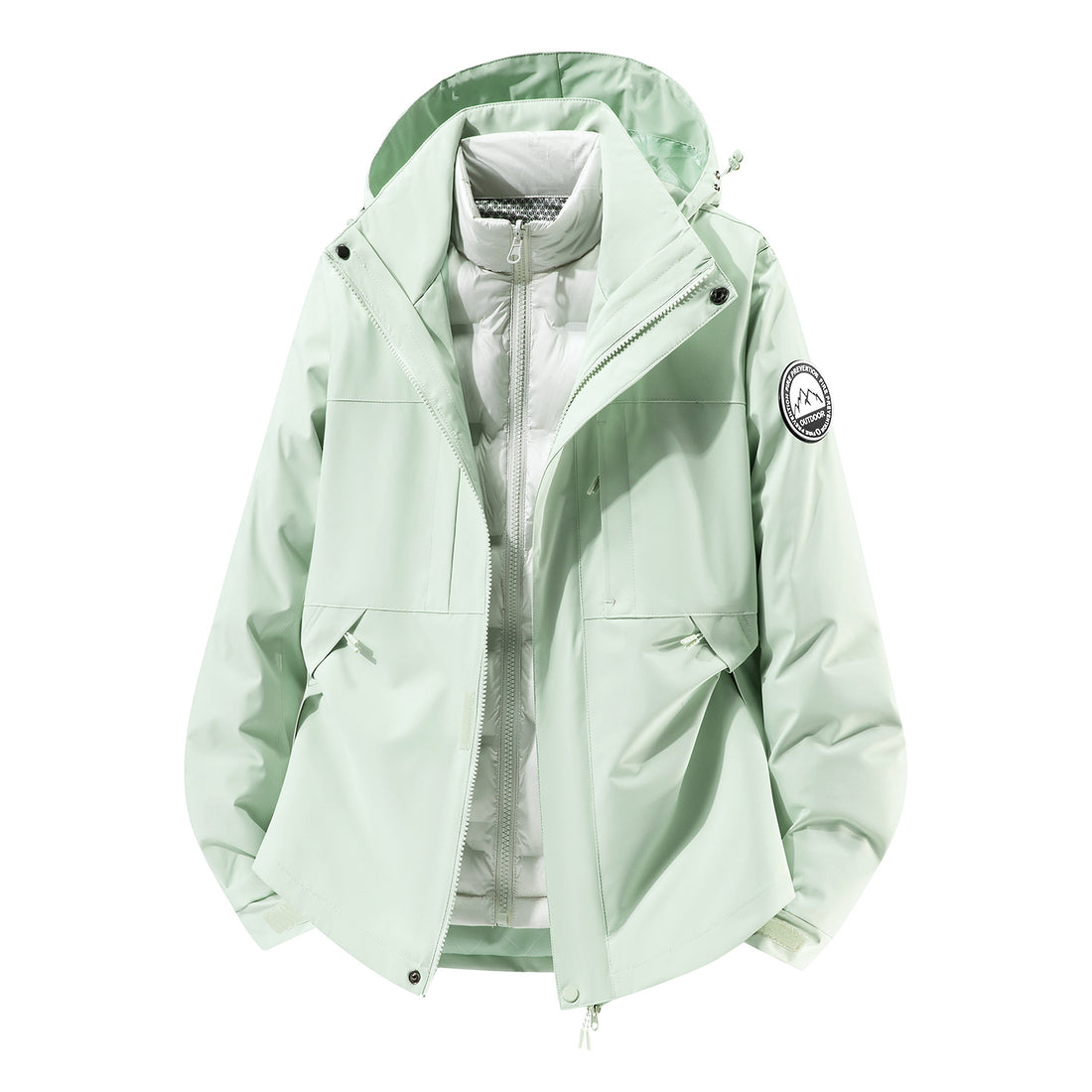 Herren zweilagiger Hardshell-Parka mit abnehmbarer Steppweste und technischer Kapuze Echoarchiv