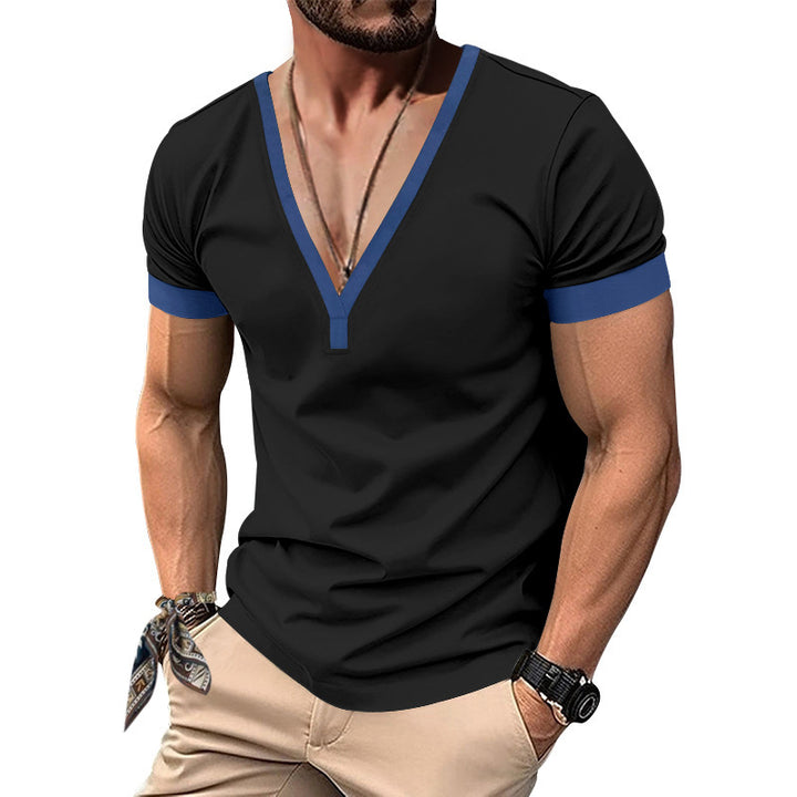 Herren innovatives V-Ausschnitt T-Shirt mit Kontrastdetails Echoarchiv