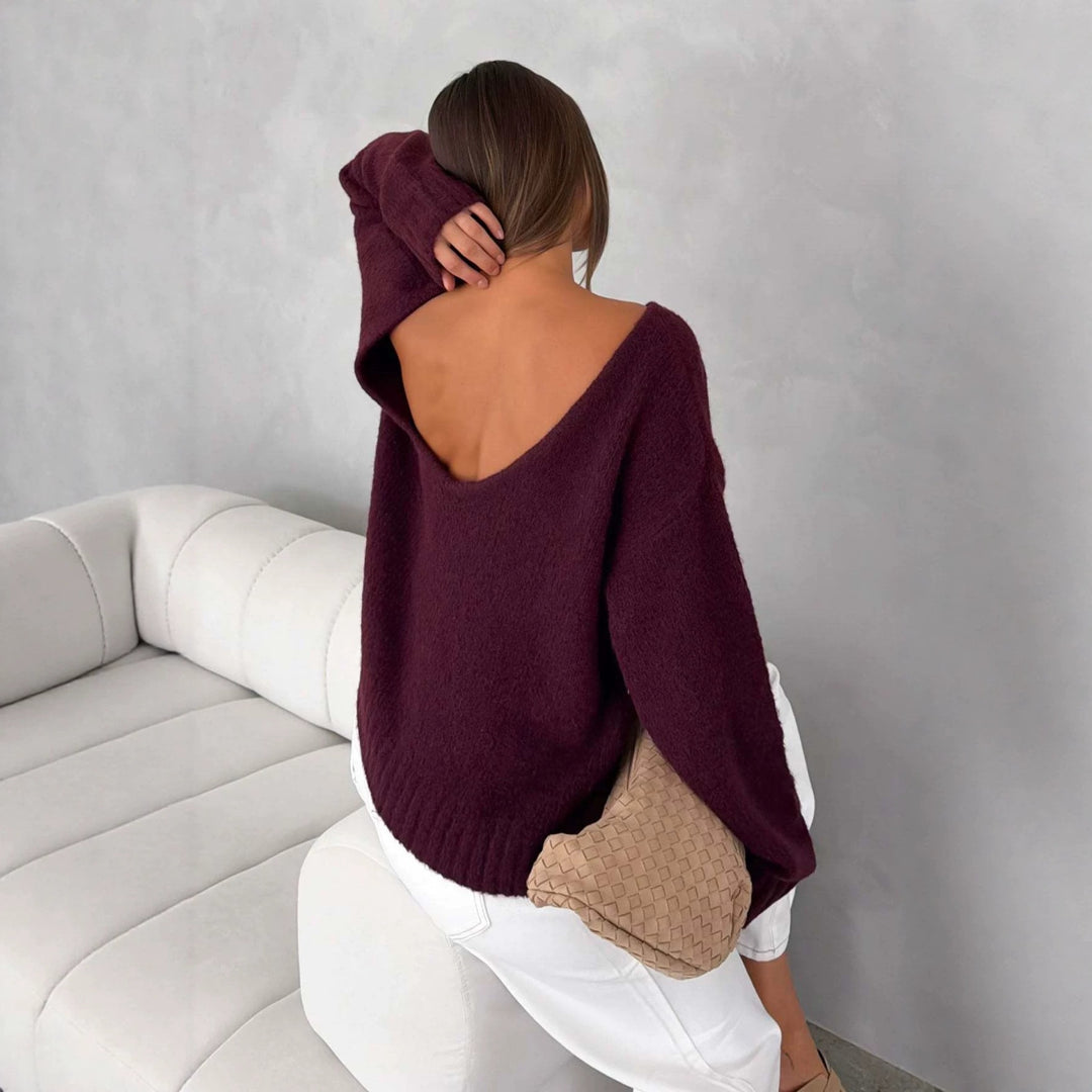 Damen Oversize Bouclé-Pullover mit weitem Boot-Ausschnitt und gerippten Bündchen Echoarchiv