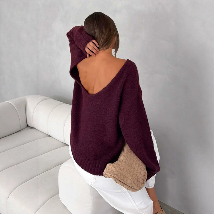 Damen Oversize Bouclé-Pullover mit weitem Boot-Ausschnitt und gerippten Bündchen Echoarchiv