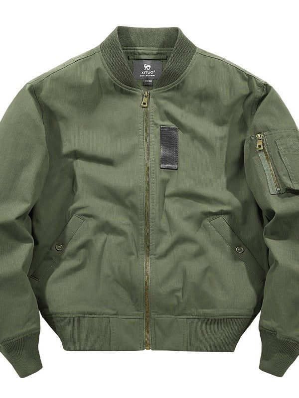 Herren kurz geschnittene Canvas-Bomberjacke mit Ärmel-Utilitytasche und Rippenbündchen – Brevano