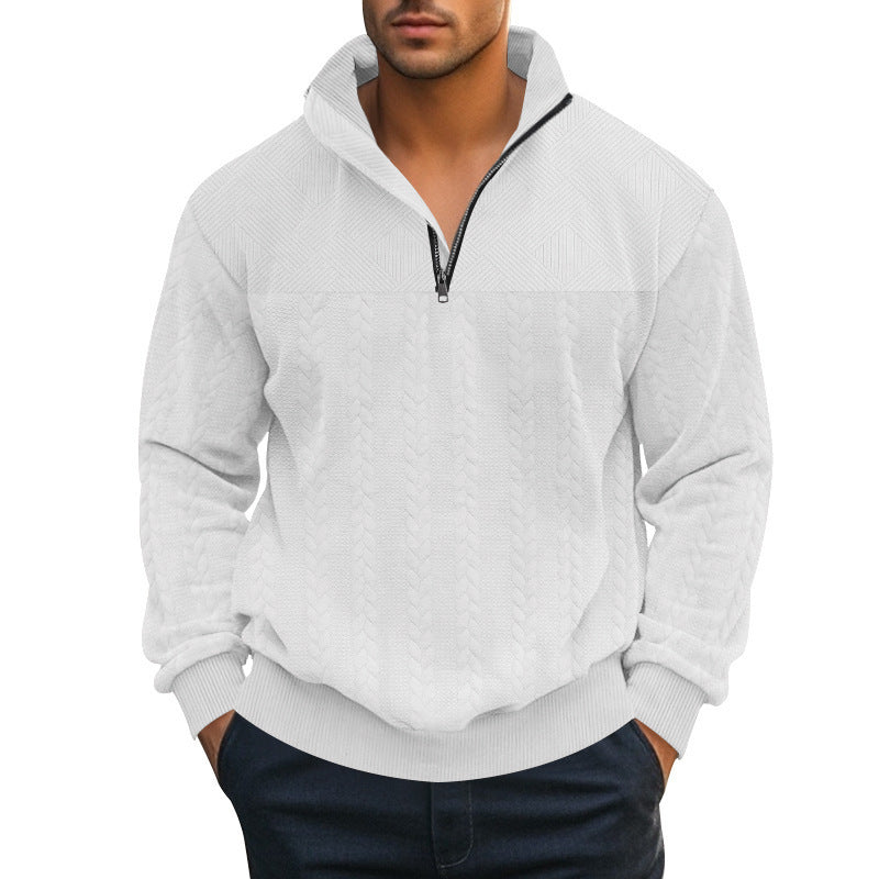 Herren stylischer Fleece-Pullover mit hohem Kragen und grobem Strickmuster Echoarchiv