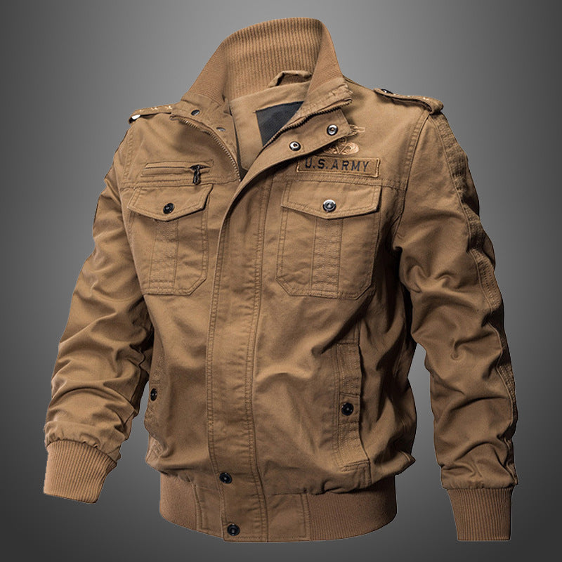 Herren Militärisch inspirierte Canvas-Bomberjacke mit Epauletten und Pattentaschen Echo Archiv