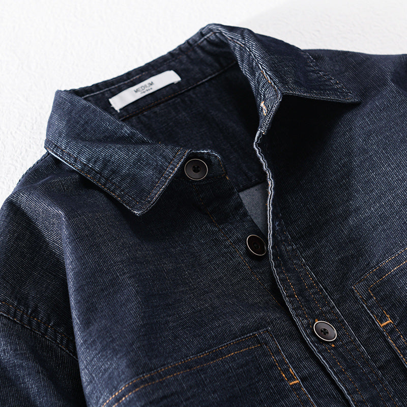 Herren Strukturierte Denim-Twill-Überhemdjacke mit großen aufgesetzten Taschen Echoarchiv
