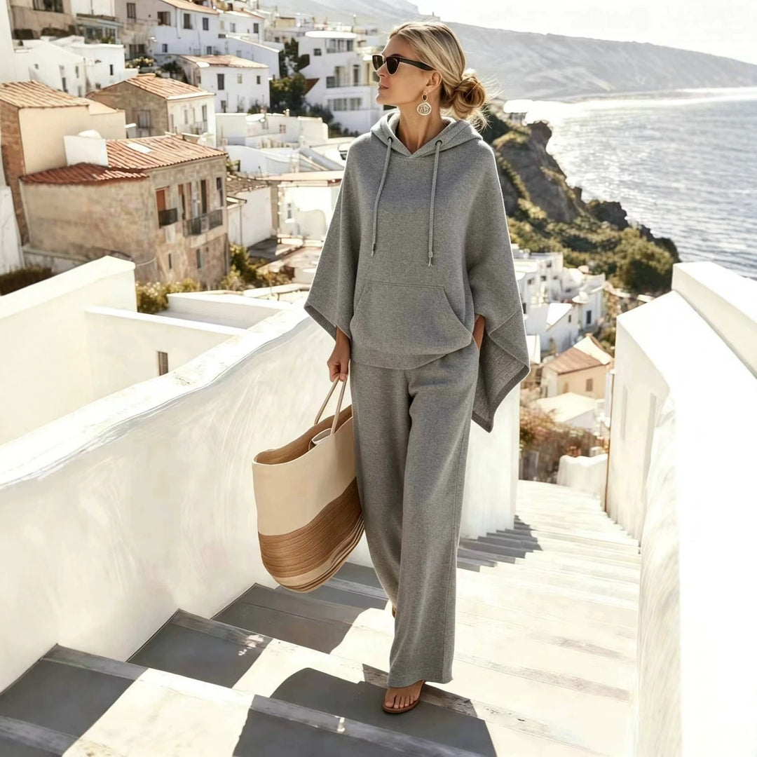 Damen nan lässiges Kapuzenponcho und weite Hose Lounge-Set aus weichem Sweatstoff Echo Archiv