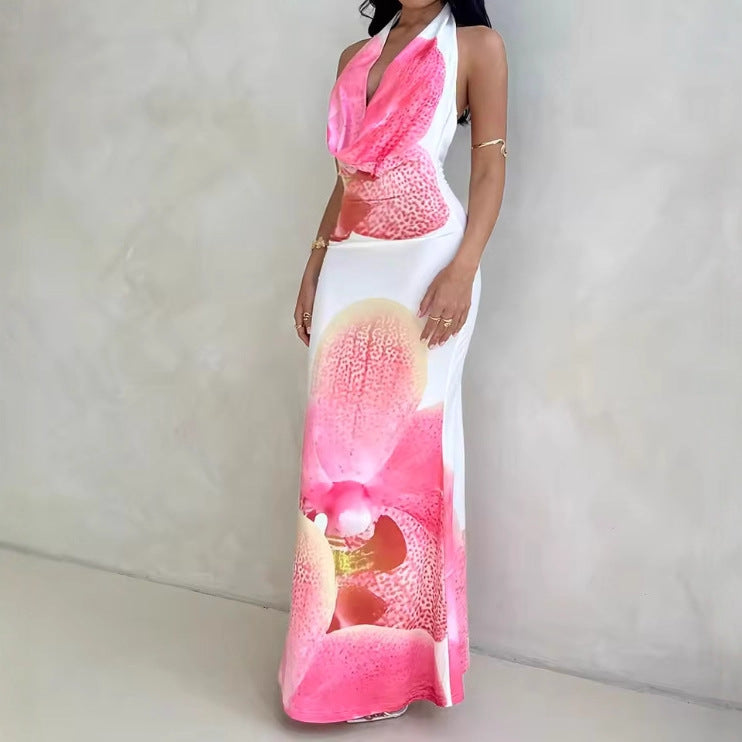 Damen Maxikleid mit tiefem V-Ausschnitt und floralem Drapierungsdesign Echo Archiv