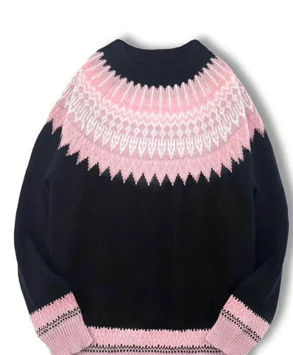 Damen nan Norwegerpullover aus Wollmix mit Rundhalsausschnitt und traditionellem Fair-Isle-Yoke Echo Archiv