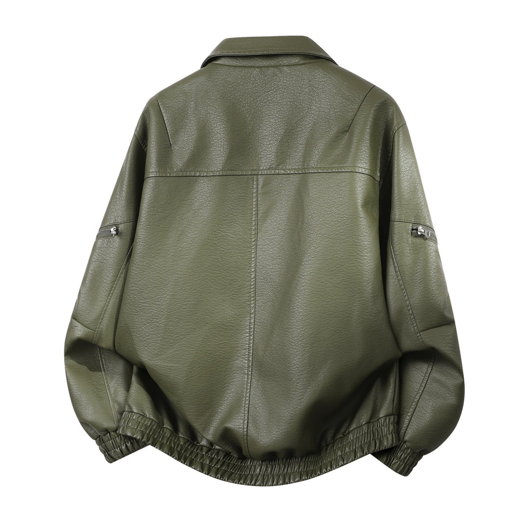Männlicher Übergrößen-Faux-Leder-Blouson mit elastischem Saum und verdecktem Reißverschluss – Taviero