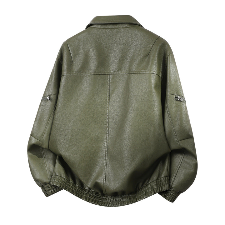 Männlicher Übergrößen-Faux-Leder-Blouson mit elastischem Saum und verdecktem Reißverschluss – Taviero