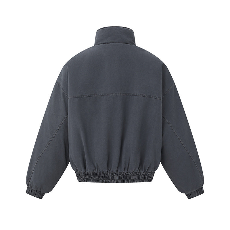 Unisex Boxy-Canvas-Blousonjacke mit hohem Stehkragen, diagonalem Nahtdesign und elastischem Saum Echoarchiv