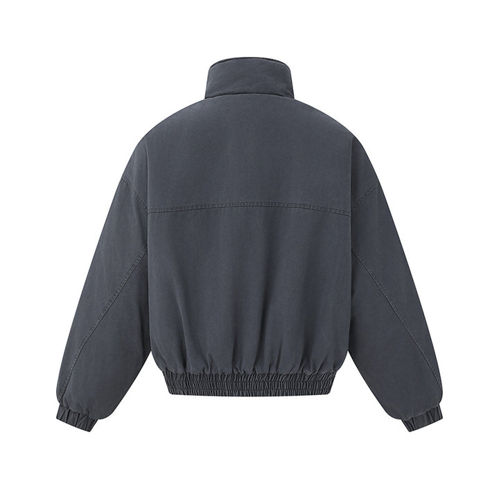 Unisex Boxy-Canvas-Blousonjacke mit hohem Stehkragen, diagonalem Nahtdesign und elastischem Saum Echoarchiv
