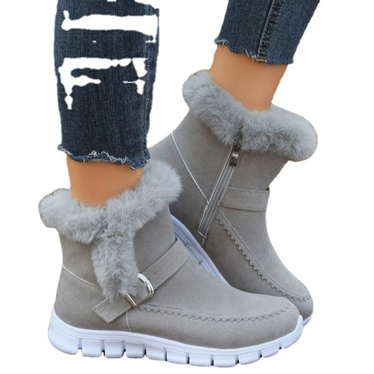 Damen Gefütterte Winterstiefel mit komfortablem Reißverschluss und dekorativer Schnalle Echoarchiv