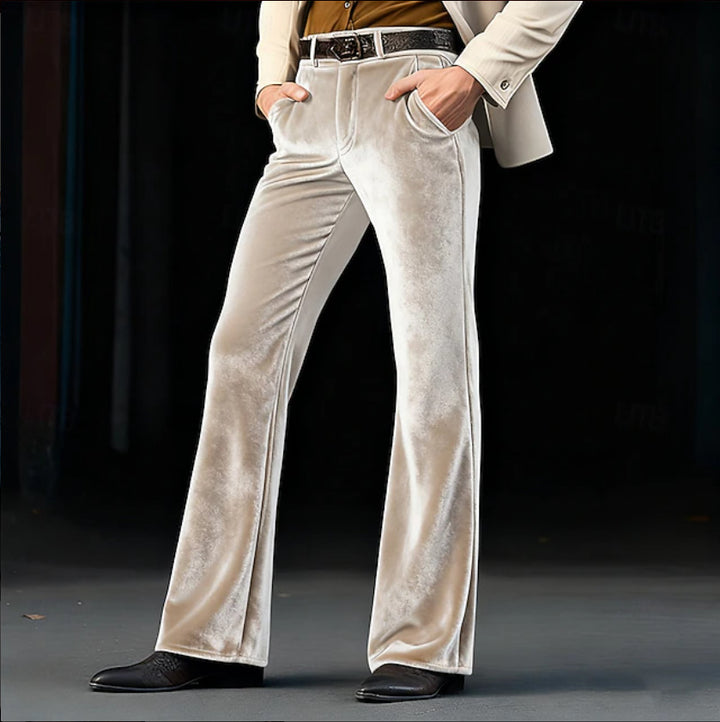 Damen Elegante Samt-Hose mit hohem Bund, ausgestelltem Bein und Eingrifftaschen – Avélisse