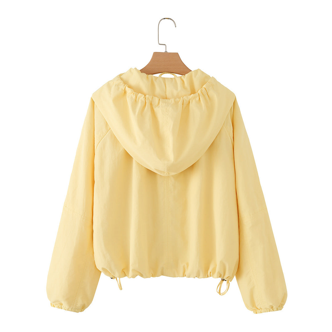Damen Kurz geschnittene Windbreaker‑Jacke mit weitem Kragen, Tunnelzug und elastischen Bündchen Echo Archiv