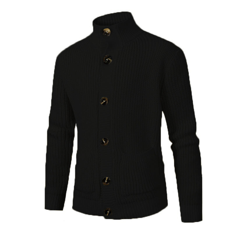 Herren modischer Strickcardigan mit hohem Kragen und Knopfdetails Echoarchiv